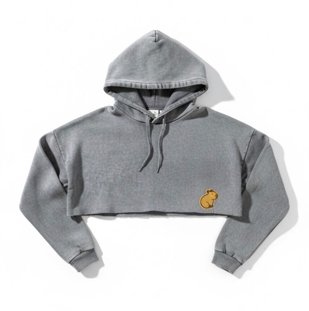 Capybara Crop Hoodie Long Sleeve Casual Fleece Hooded Sweatshirt Tee top